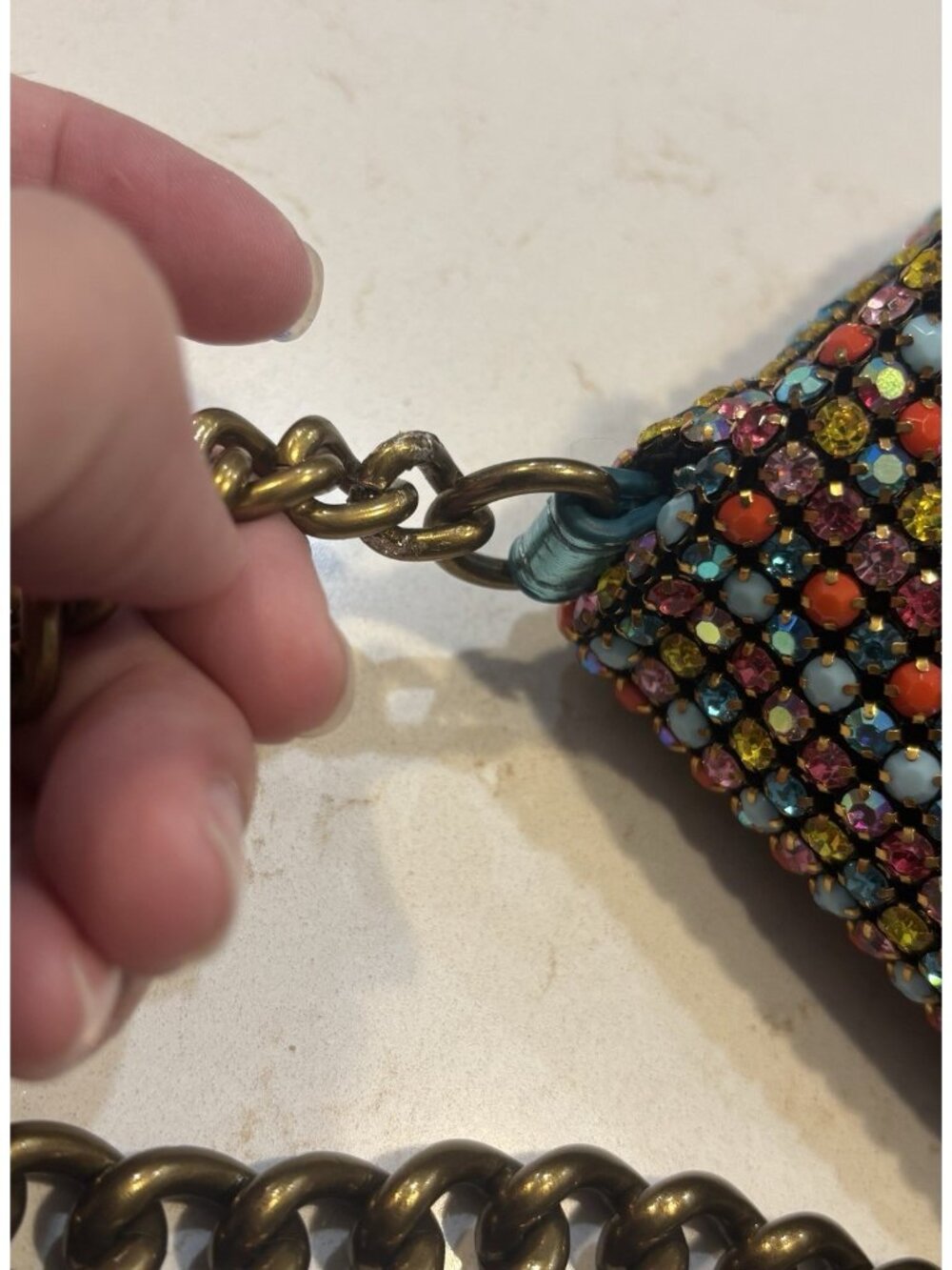 KURT GEIGER Mini Party Crossbody Bag Small Multicolor Beaded Chain Strap - Picture 14 of 15